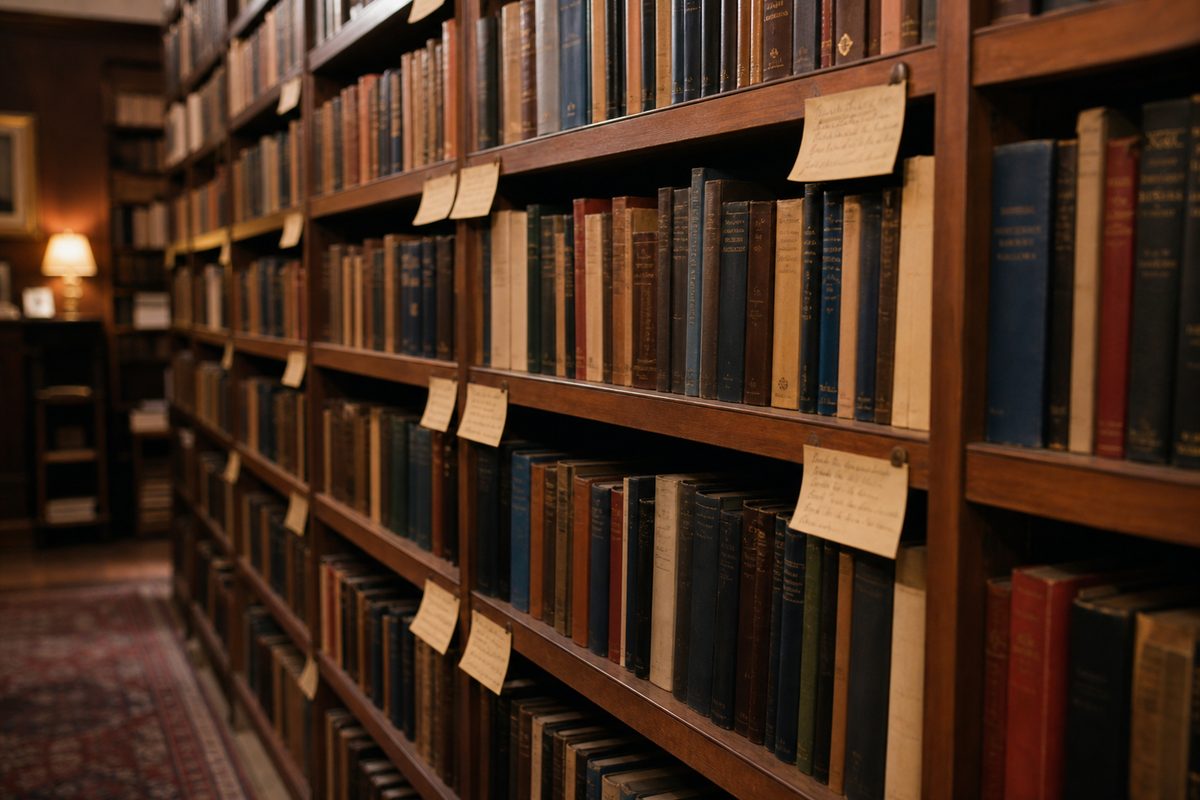 Дерев’яні полиці книгозбірні Inner Library з картками на торцях
